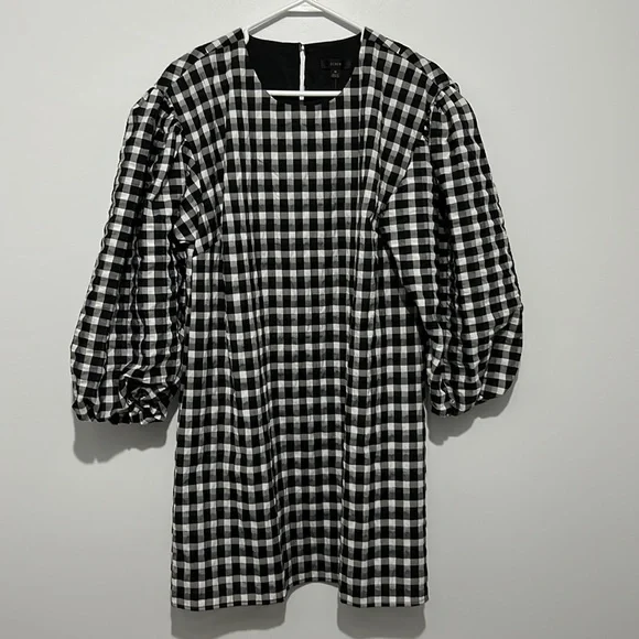 J. Crew Puff Sleeve Mini Dress in Textured Plaid Medium NWT - Picture 15 of 16
